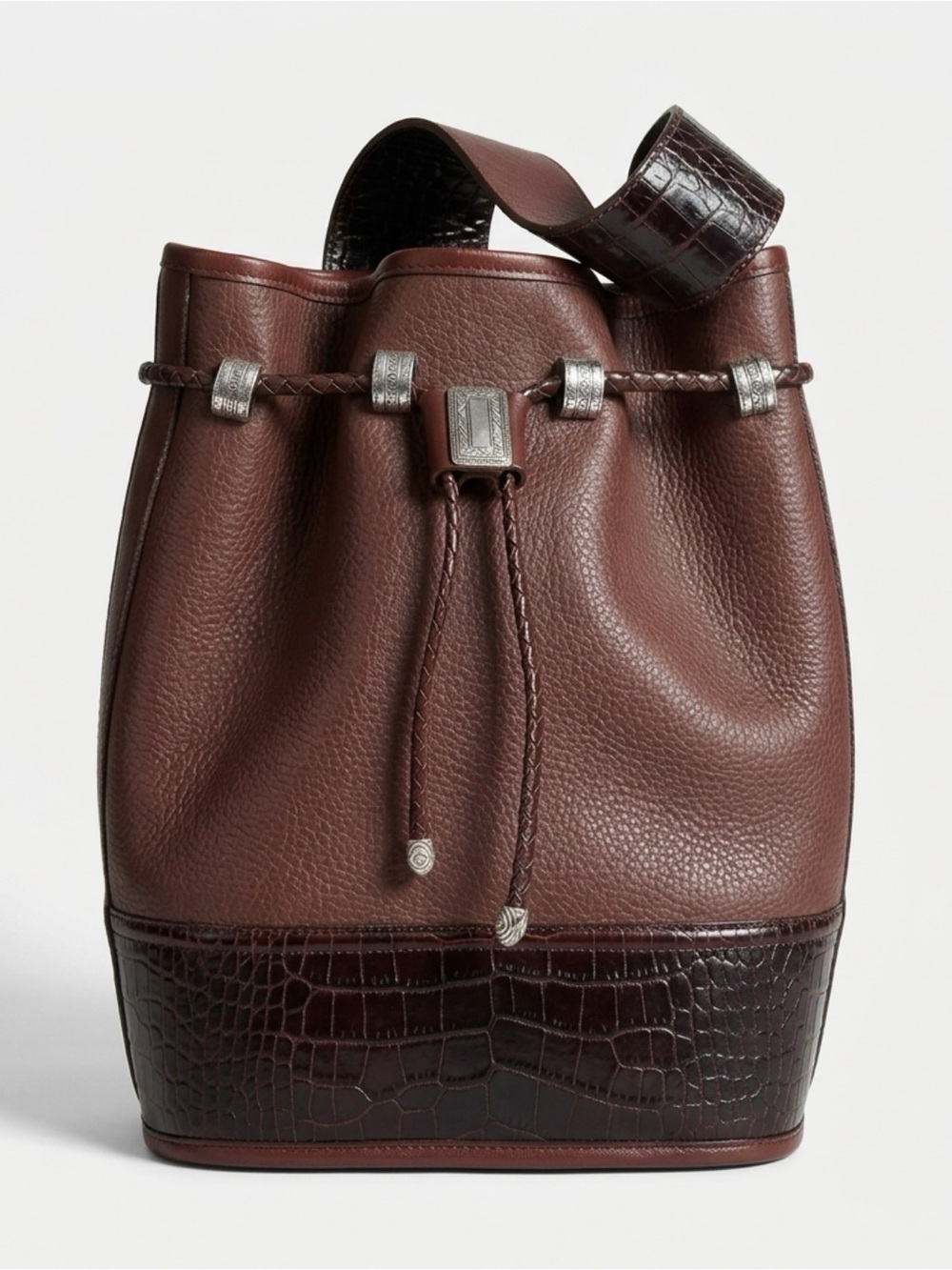 🤎 Vintage Brighton Leather Bucket Bag | Croc Embossed Trim | Authentic 🤎 - Picture 2 of 7